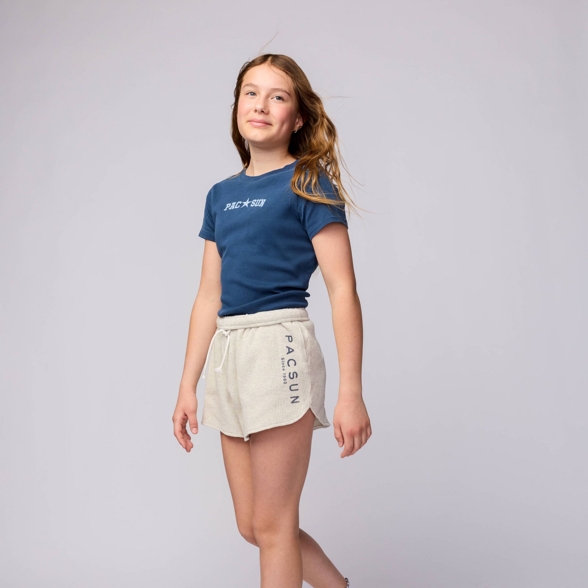 Pacsun Kids Girls' Waffle Shorts - Heather Gray L
