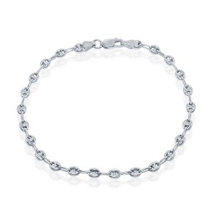Links of Italy Sterling Silver 4mm Puffed Marina Anklet - Rhodium Plated - Silver - 9 Inch - 1 of 2