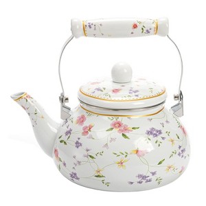 Itopfox Vintage Floral Enamel Tea Kettle with Porcelain Handle for Stovetop, Home Kitchen, Camping, Perfect Gift for Housewarming, Wedding - 1 of 4