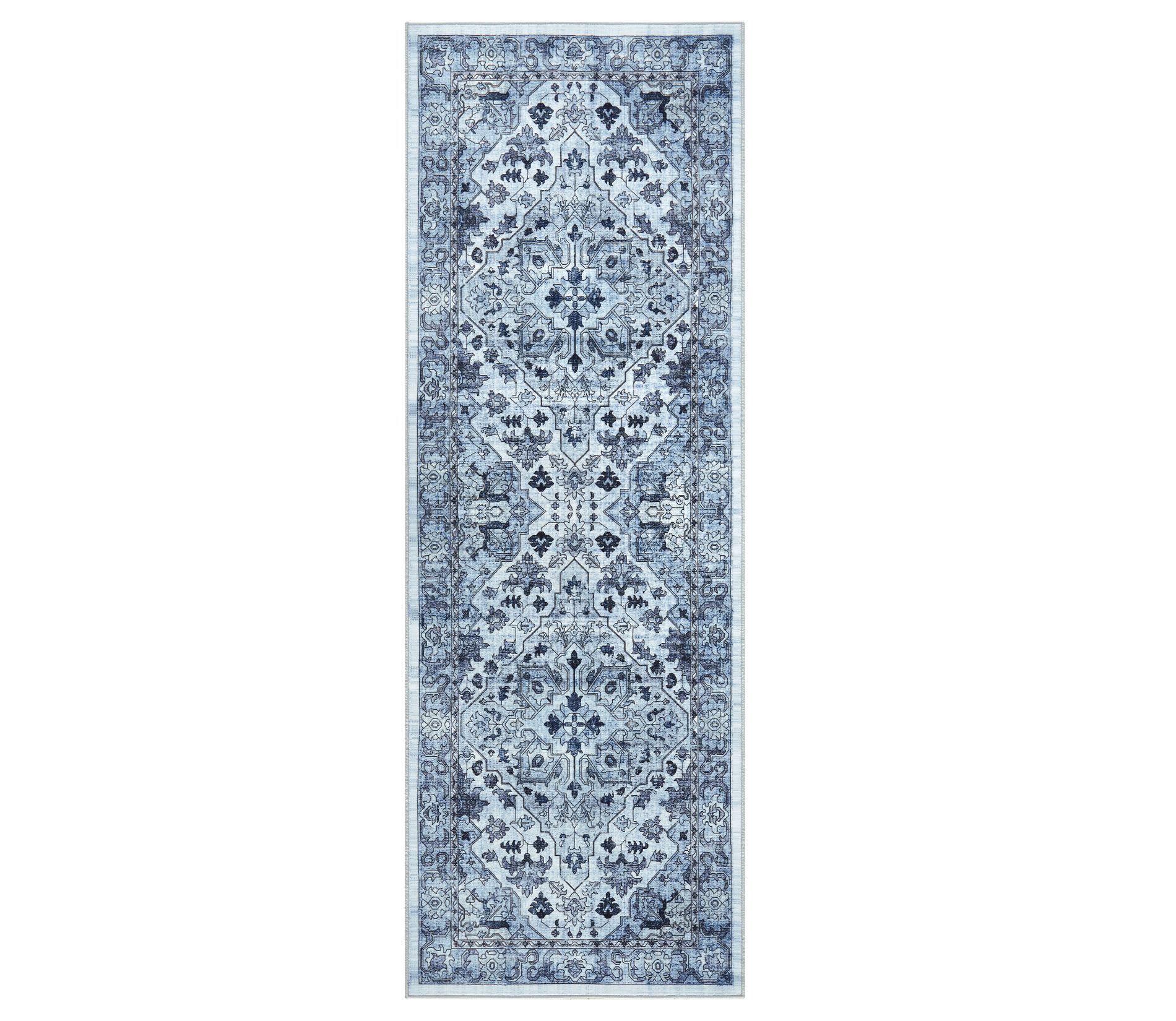 Vintage Machine Washable Runner Area Rugs Boho Print Carpet for Hallways Entryway Laundry Living Room Bathroom Home Decor Indoor Outdoor Blue 2'x6'