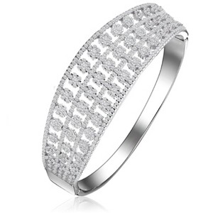 Guili Sterling Silver Rhodium Plated Clear Round Cubic Zirconia Flower Bangle Bracelet, Dazzling and Chic Design for a Feminine Look - 1 of 3