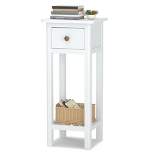 Costway 2 Tier End Bedside Sofa Side Table with Drawer Shelf Acacia Wood Nightstand White