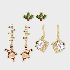 SUGARFIX by BaubleBar Evergreen Crush Earring Set 3pc - Green/Red/Gold - 1 of 3