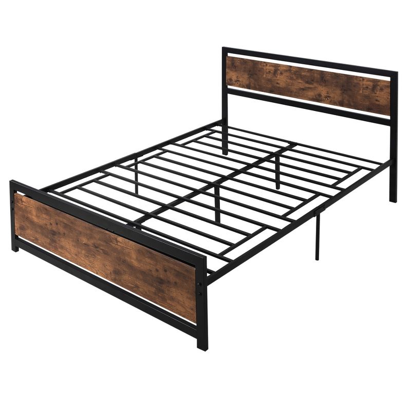 HOMCOM Queen Platform Bed Frame with Headboard & Footboard, Strong Metal Slat Support Full Bed Frame w/ Underbed Storage Space, 63"x82"x40.5", 4 of 7