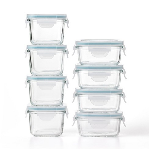 Genicook Borosilicate Glass Small Baby-Size Meal and Food Storage Containers, Rectangular Shape - 12 PC Set (6 Containers - 6 Matching Lids)