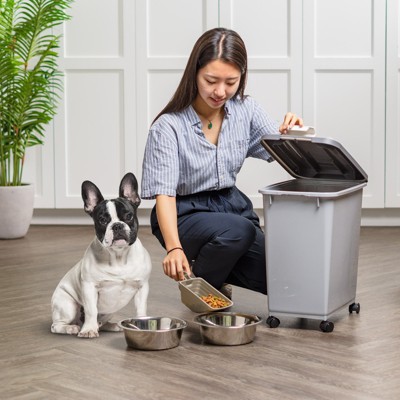 Gray and Dark Gray 30lbs Airtight Pet Food Storage Bin with Wheels