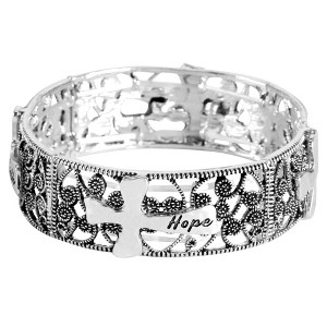 Dicksons 30-4961T Faith Hope Love One Size Silver Plated Metal Women's Charm Stretch Cuff Bracelet - 1 of 2