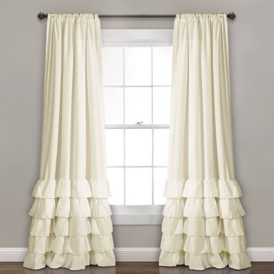 Set of 2 (84"x40") Allison Ruffle Rod Pocket Light Filtering Window Curtain Panels Ivory - Lush Décor