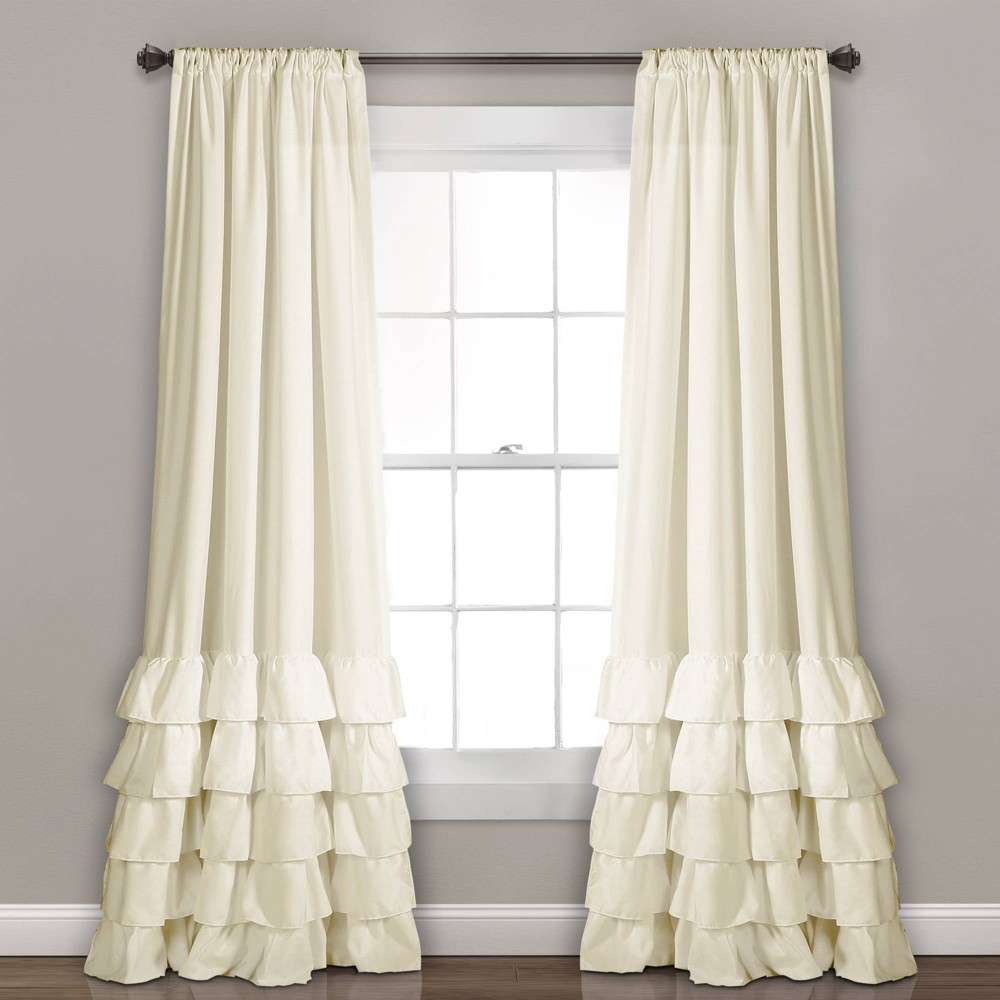 Photos - Curtains & Drapes Set of 2  Allison Ruffle Rod Pocket Light Filtering Window Curtai(84"x40")