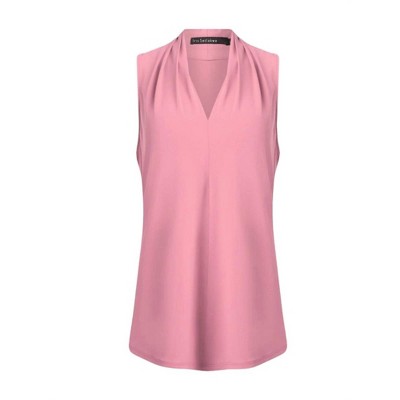 Women's Matte Jersey Sleeveless Pleated V Neck Top - Iris Setlakwe