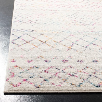 Ivory and Fuchsia Geometric Synthetic Square Area Rug