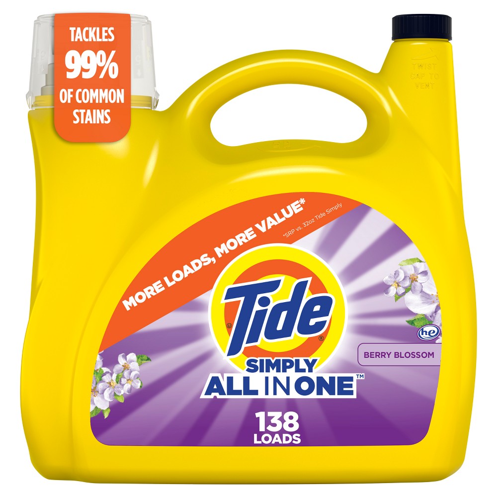 Tide Simply Berry Blossom Liquid Laundry Detergent - 182 fl oz: Phosphate-Free, 138 Uses, Plastic Jug