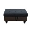 DOMETOUR Lint & PVC Living Room Storage Ottoman - Elegant Upholstered Seat with Hidden Compartment Dark Blue+Brown - 2 of 4
