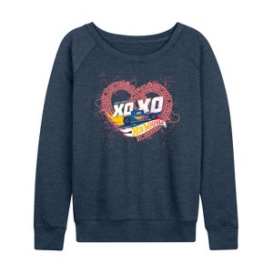 Women's - Hot Wheels - XOXO Heart Lightweight French Terry Wide Neck Long Sleeve Shirt - 1 of 4