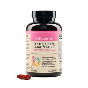 NatureWise Hair Skin and Nails Vitamin, Biotin 5000mcg w/Hyaluronic Acid, Collagen for Women with C, B Complex, D3, A, E, Iron - 1 of 4