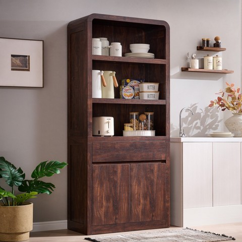 Sincido 72" Tall Pantry Cabinet, Kitchen Storage Cabinet with Large Drawer & Adjustable Shelves, Modern Organizer for Living Room, Dining Room, Brown