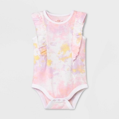 Baby Girls' Tie-Dye Ruffle Bodysuit - Cat & Jack™ Light Pink 3-6M