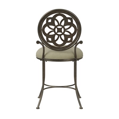 Antique Gray Metal Vanity Stool with Cream Upholstery
