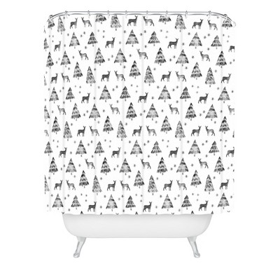 Winter Deer in Black Shower Curtain Black/White - Deny Designs