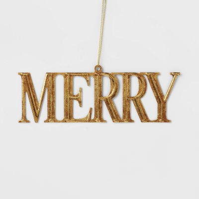 Image of Metal 'Merry' Christmas Tree Ornament Gold - Wondershop™