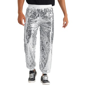 Lars Amadeus Men's Elastic Waist Sparkly Disco Costume Metallic Sequin Joggers - 1 of 4