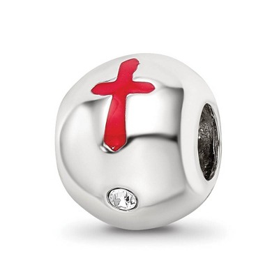 Black Bow Jewelry Sterling Silver, Enameled & Crystal Cross Faith Hope Love Bead Charm
