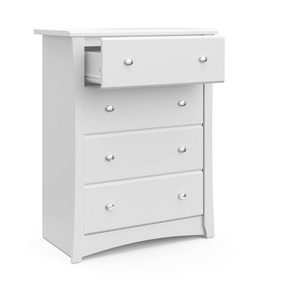 White Vertical 4-Drawer Nursery Dresser with Metal Knobs