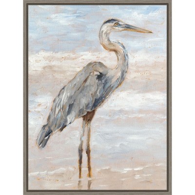 Beach Heron I Canvas Print with Sylvie Greywash Floater Frame