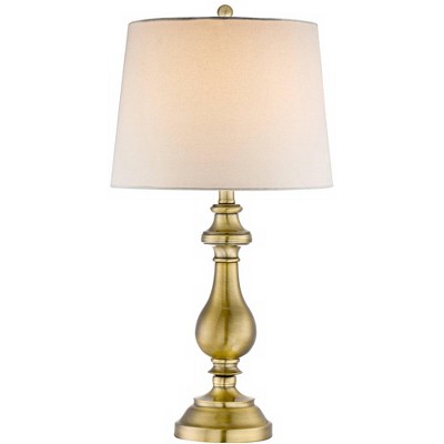 Regency Hill Traditional Table Lamp Antique Brass Candlestick White Fabric Drum Shade for Living Room Family Bedroom Bedside