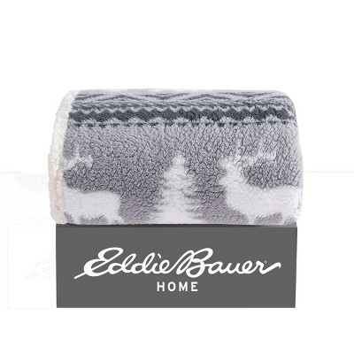 Gray and White Reversible Sherpa Fleece Throw Blanket