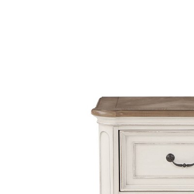 Florian Antique White and Oak 2-Drawer Wooden Nightstand