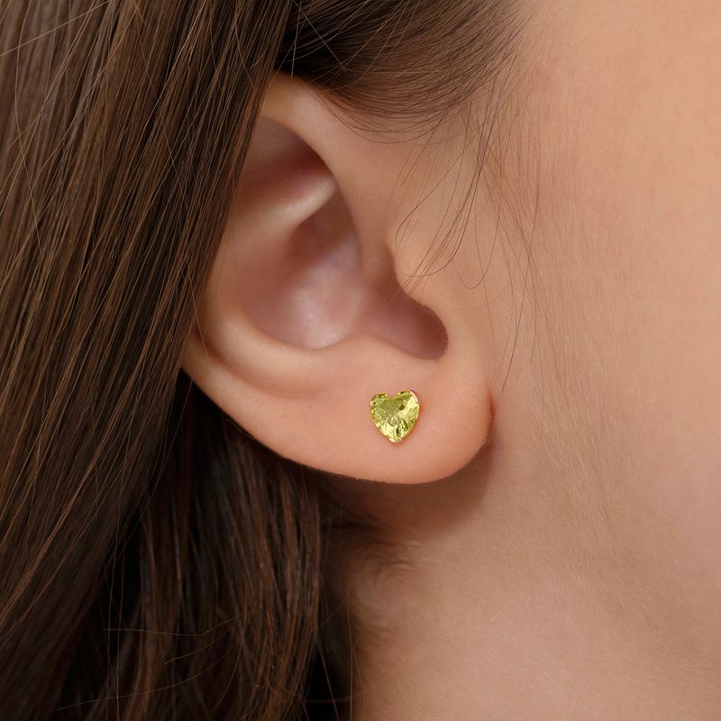 Girls' Birthstone CZ Heart Screw Back 14k Gold Earrings - In Season Jewelry, 4 of 9