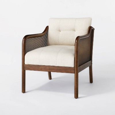 Blake Light Brown Rattan Accent Chair with Fabric Cushion