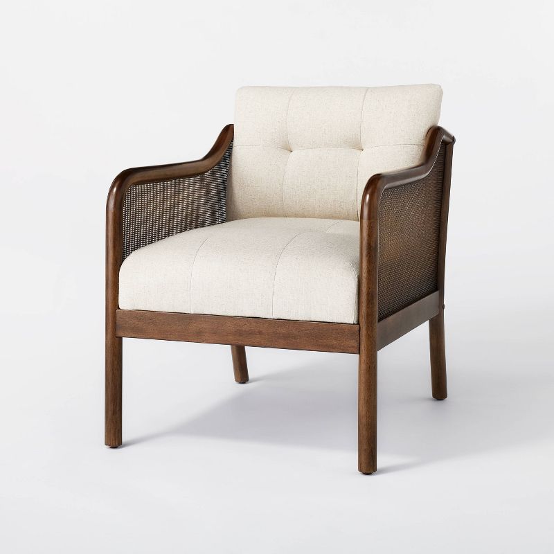  Woodspring Caned Accent Chair Dark Walnut/Cream - Threshold™ designed with Studio McGee, 1 of 12