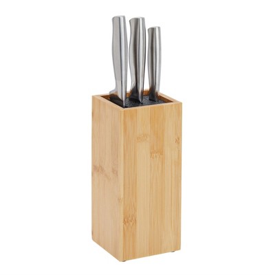 Natural Bamboo Universal Knife Block with Adjustable Bristles