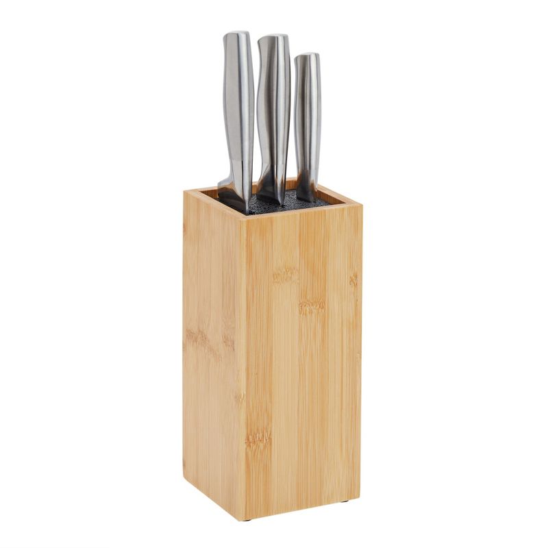 Juvale Bamboo Knife Block with Bristles, Natural Wood Universal Knives Stand Holder for Home Kitchen, Restaurant, 4x4x9 Inches, 6 of 11