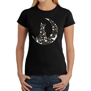 LA Pop Art Cat Sitting On Moon - Women's Word Art T-Shirt - 1 of 4