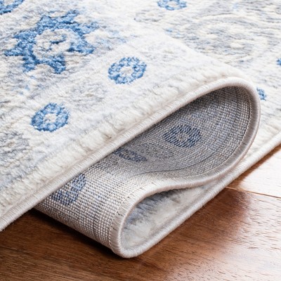 Ivory and Blue Hand-knotted Rectangular Synthetic Rug