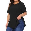 Agnes Orinda Women's Plus Size Textured Crew Neck Side Split Short Sleeve T-Shirts - 2 of 4