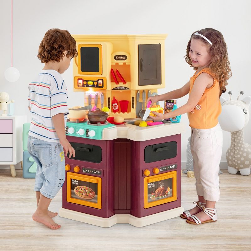 Costway Play Kitchen Toy For Kids W/ 67PCS Kitchen Playset Accessories&Light&Sounds Purple, 2 of 11