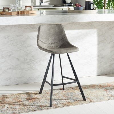 Ryanne Grey Vegan Leather and Black Metal Counter Stool