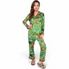 Anna-Kaci Lounge Lounge Women's Satin Zodiac Print Pajama Set with Button-Up Top and Relaxed Fit Pants- Green,Small - 3 of 4