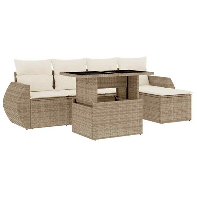 vidaXL 6 Piece Patio Sofa Set with Cushions Beige and Cream Poly Rattan - Without Storage