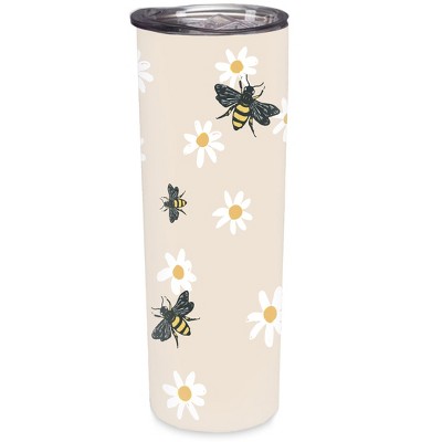 Elanze Designs Bee Flower Pattern Yellow Cream 20 ounce Stainless Steel Travel Tumbler