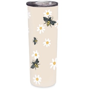 Elanze Designs Bee Flower Pattern Yellow Cream 20 ounce Stainless Steel Travel Tumbler - 1 of 4