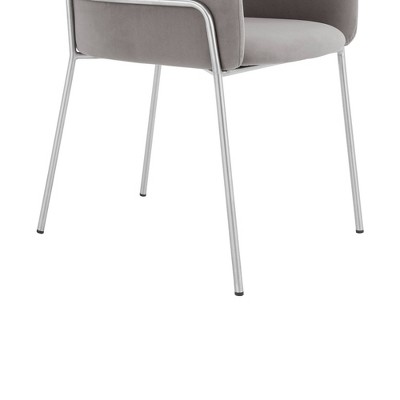 Contemporary Gray Velvet High-Back Armchair with Metal Cross Back