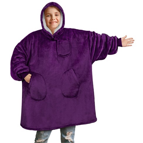 Pavilia Wearable Blanket Sweatshirt For Kids Boy Girl Warm Cozy Oversized Giant Hoodie Fleece Faux Shearling Two Pocket purple Dark Kids Target