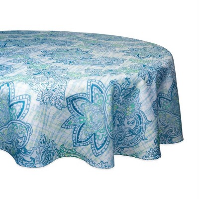 60" Cotton Watercolor Paisley Kitchen Tablecloth Blue - Design Imports