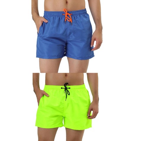 Lars Amadeus Men's Summer Cool Drawstring Waist Solid Swimsuit Board Shorts 2 Packs Light Green/Royal Blue 30