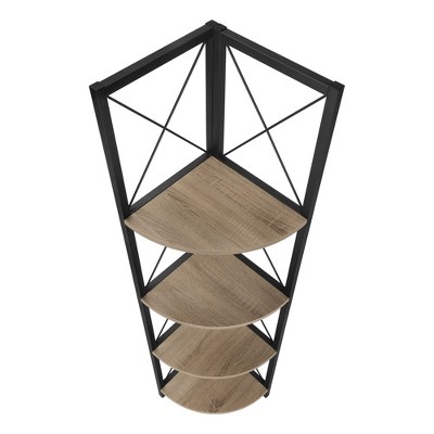 Dark Taupe and Black 4-Tier Corner Etagere Bookcase